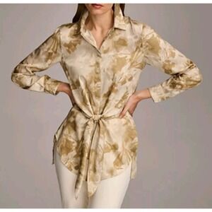 Donna Karan NY Women's Printed Tie Waist Blouse